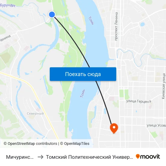 Мичуринская to Томский Политехнический Университет map