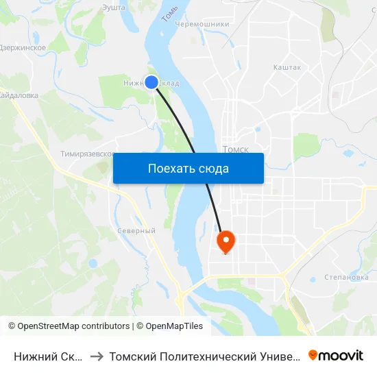 Нижний Склад to Томский Политехнический Университет map