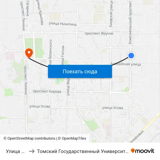 Улица Енисейская to Томский Государственный Университет (Институт Экономики И Менеджмента) map