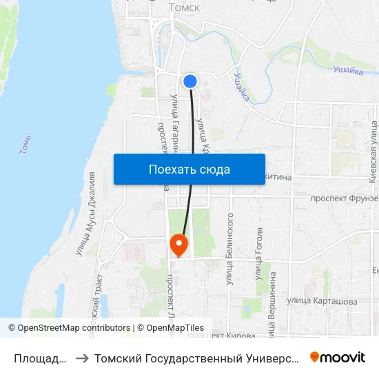 Площадь Батенькова to Томский Государственный Университет (Институт Экономики И Менеджмента) map