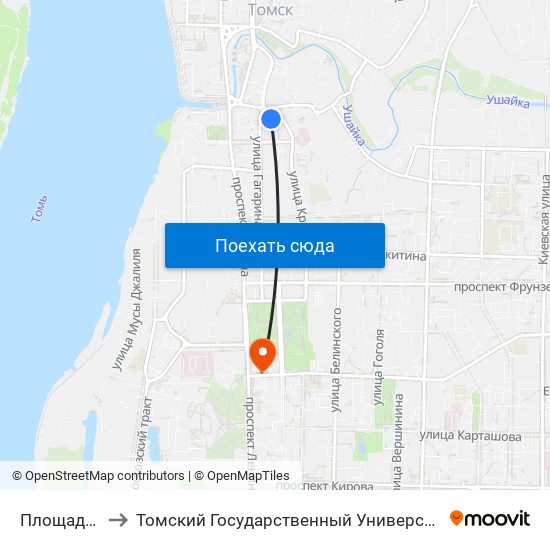 Площадь Батенькова to Томский Государственный Университет (Институт Экономики И Менеджмента) map