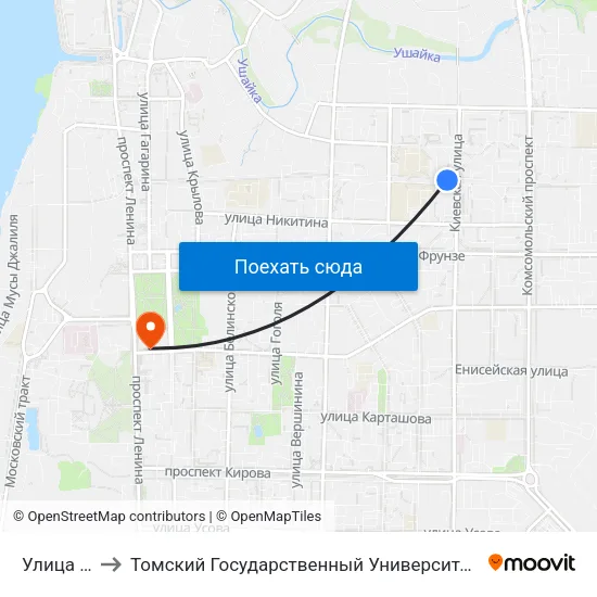 Улица Киевская to Томский Государственный Университет (Институт Экономики И Менеджмента) map