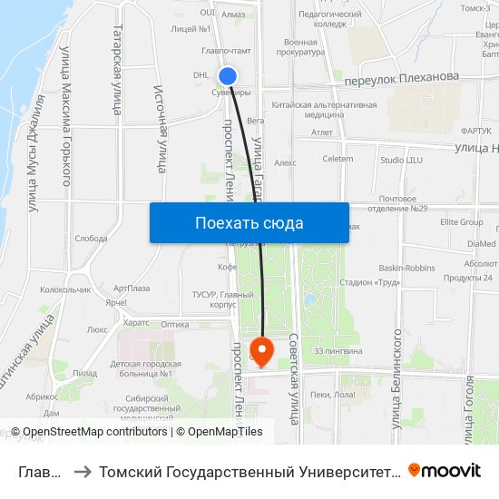 Главпочтамт to Томский Государственный Университет (Институт Экономики И Менеджмента) map