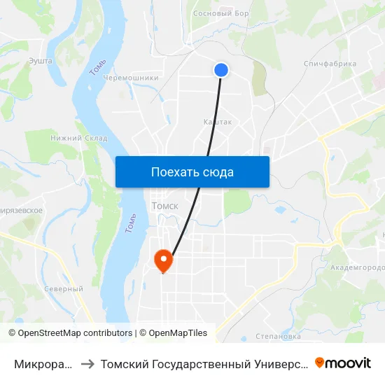 Микрорайон Радужный to Томский Государственный Университет (Институт Экономики И Менеджмента) map