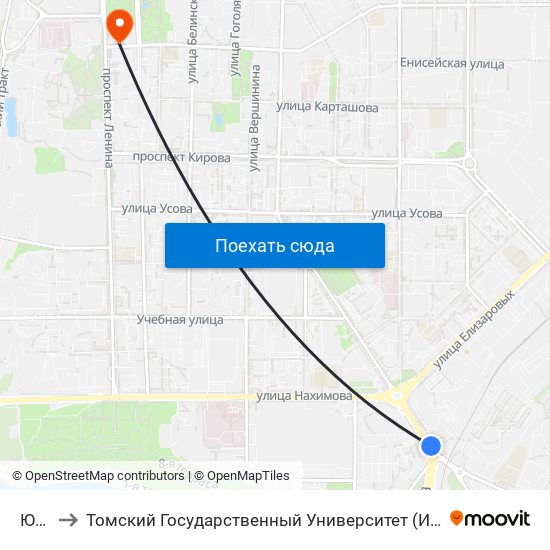 Южная to Томский Государственный Университет (Институт Экономики И Менеджмента) map
