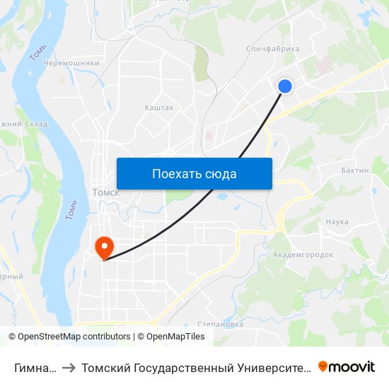 Гимназия№ 13 to Томский Государственный Университет (Институт Экономики И Менеджмента) map
