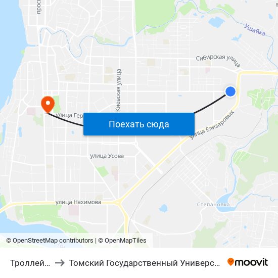Троллейбусное Депо to Томский Государственный Университет (Институт Экономики И Менеджмента) map