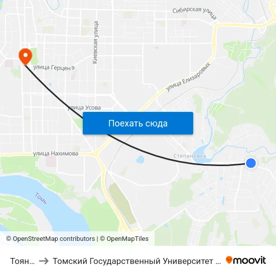 Тояновская to Томский Государственный Университет (Институт Экономики И Менеджмента) map