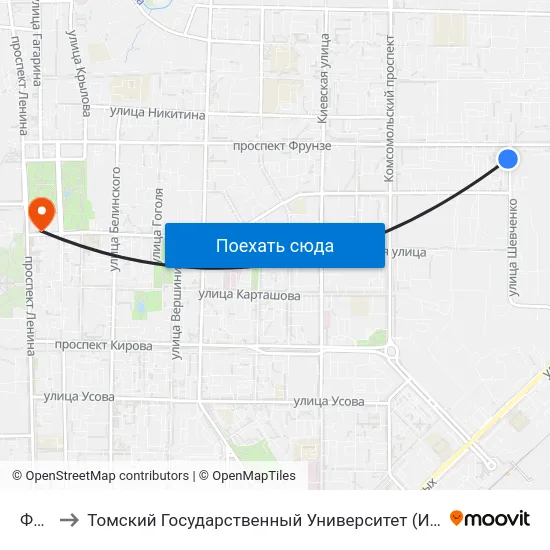 Фрунзе to Томский Государственный Университет (Институт Экономики И Менеджмента) map