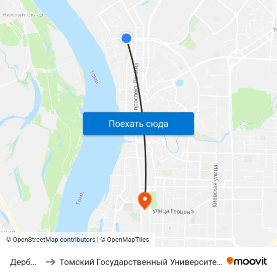 Дербышевский to Томский Государственный Университет (Институт Экономики И Менеджмента) map