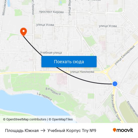 Площадь Южная to Учебный Корпус Тпу №9 map