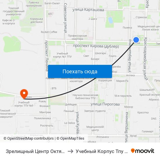 Зрелищный Центр Октябрь to Учебный Корпус Тпу №9 map