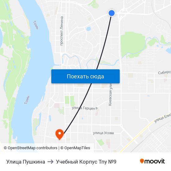 Улица Пушкина to Учебный Корпус Тпу №9 map