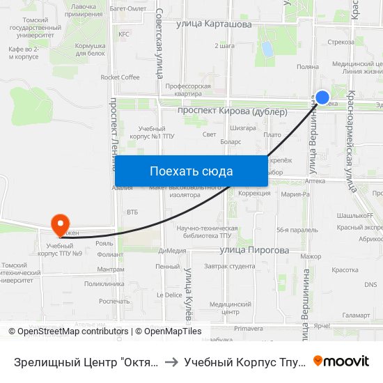 Зрелищный Центр "Октябрь" to Учебный Корпус Тпу №9 map