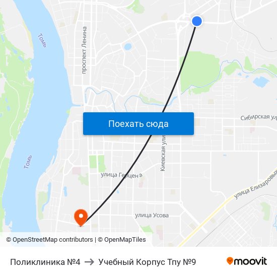 Поликлиника №4 to Учебный Корпус Тпу №9 map