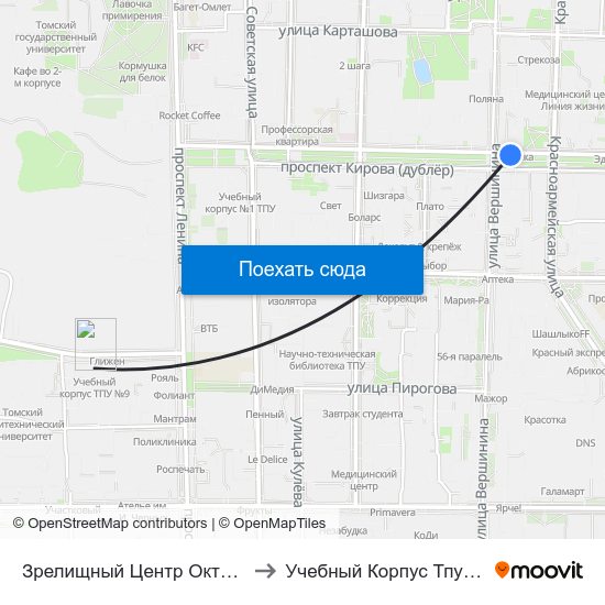 Зрелищный Центр Октябрь to Учебный Корпус Тпу №9 map