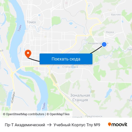 Пр-Т Академический to Учебный Корпус Тпу №9 map