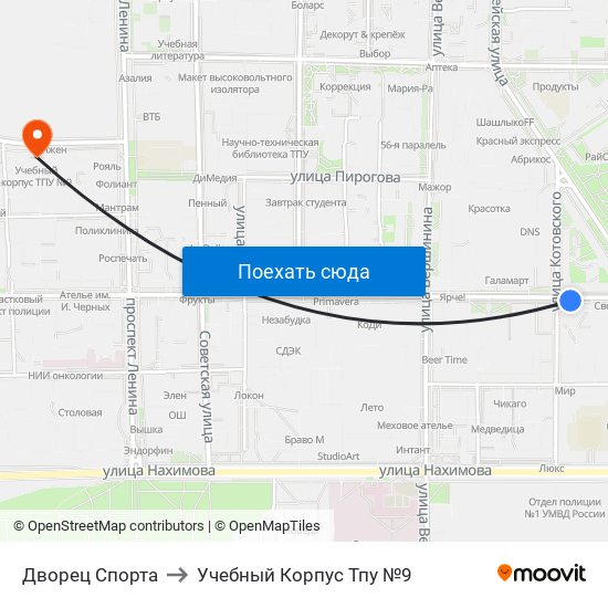 Дворец Спорта to Учебный Корпус Тпу №9 map