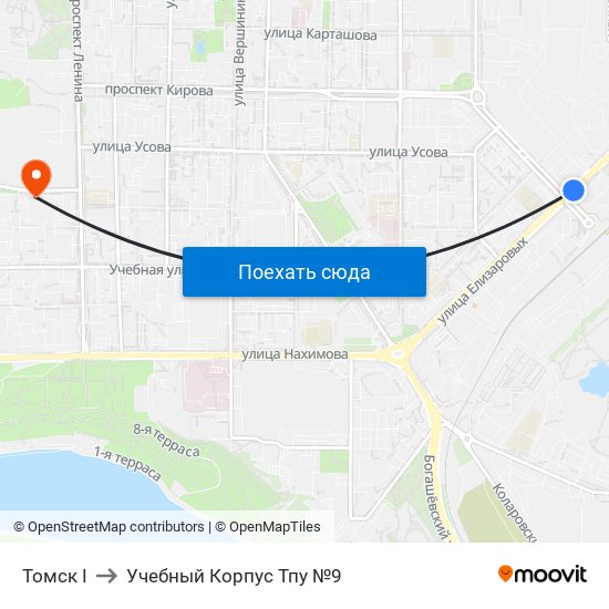 Томск I to Учебный Корпус Тпу №9 map