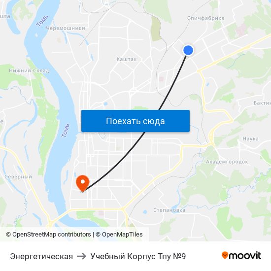 Энергетическая to Учебный Корпус Тпу №9 map