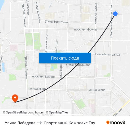 Улица Лебедева to Спортивный Комплекс Тпу map