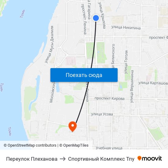 Переулок Плеханова to Спортивный Комплекс Тпу map