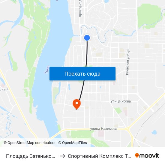 Площадь Батенькова to Спортивный Комплекс Тпу map