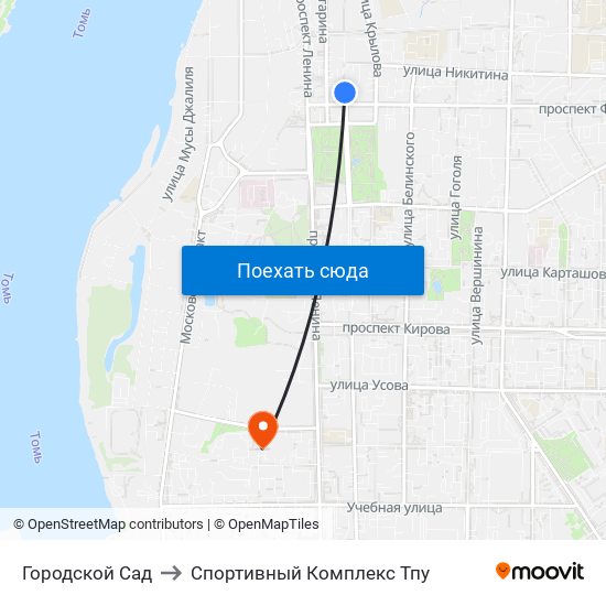 Городской Сад to Спортивный Комплекс Тпу map