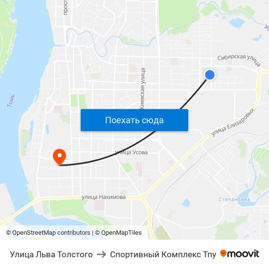 Улица Льва Толстого to Спортивный Комплекс Тпу map