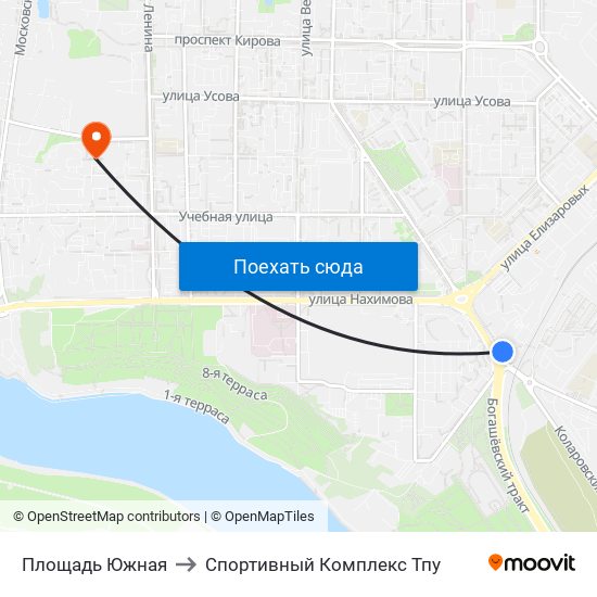 Площадь Южная to Спортивный Комплекс Тпу map