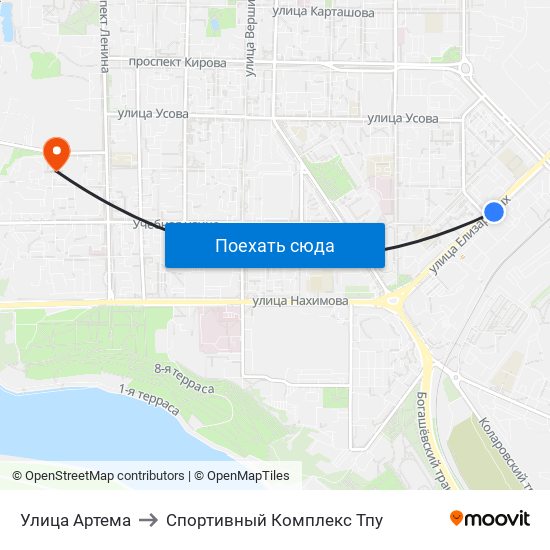 Улица Артема to Спортивный Комплекс Тпу map