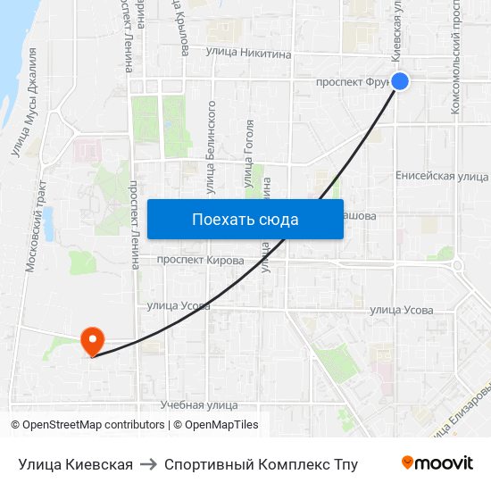 Улица Киевская to Спортивный Комплекс Тпу map