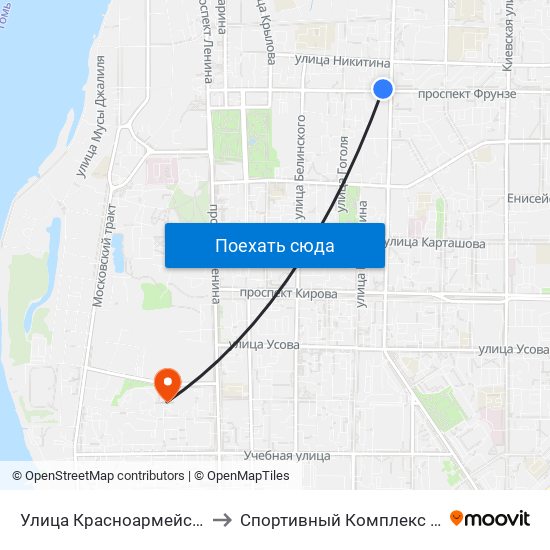 Улица Красноармейская to Спортивный Комплекс Тпу map