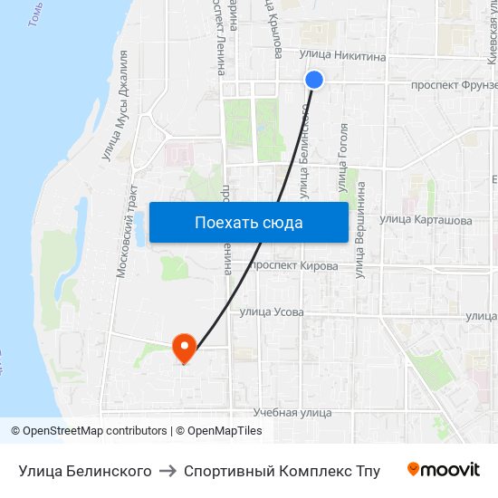 Улица Белинского to Спортивный Комплекс Тпу map