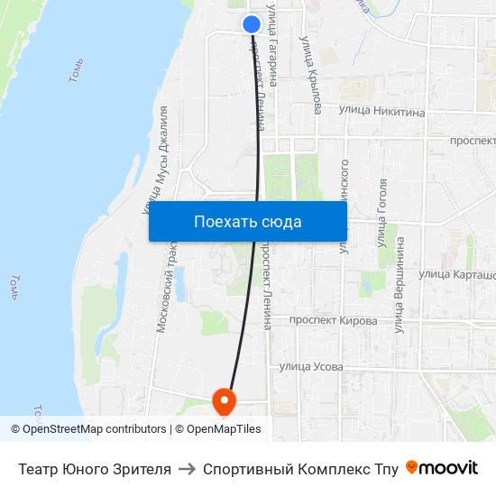 Театр Юного Зрителя to Спортивный Комплекс Тпу map