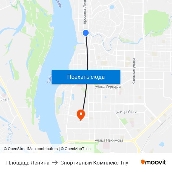 Площадь Ленина to Спортивный Комплекс Тпу map