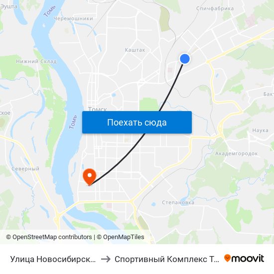 Улица Новосибирская to Спортивный Комплекс Тпу map