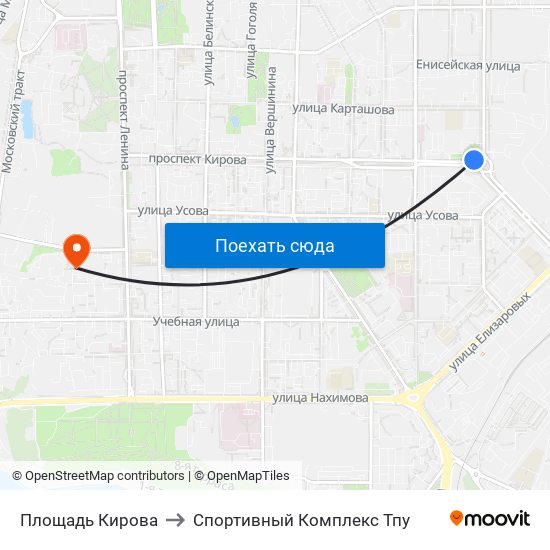 Площадь Кирова to Спортивный Комплекс Тпу map