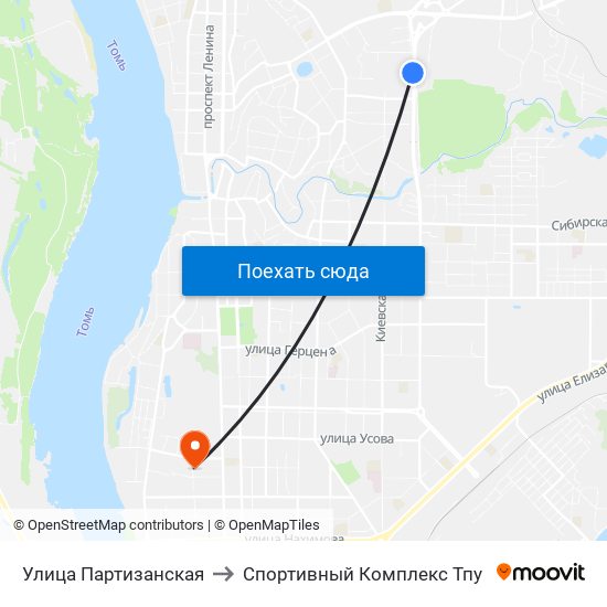 Улица Партизанская to Спортивный Комплекс Тпу map