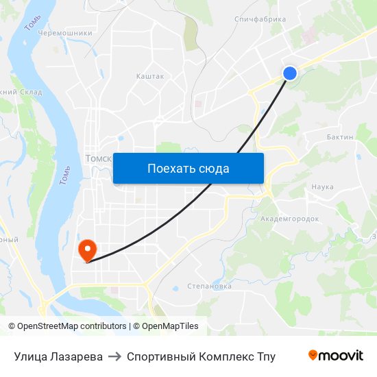 Улица Лазарева to Спортивный Комплекс Тпу map