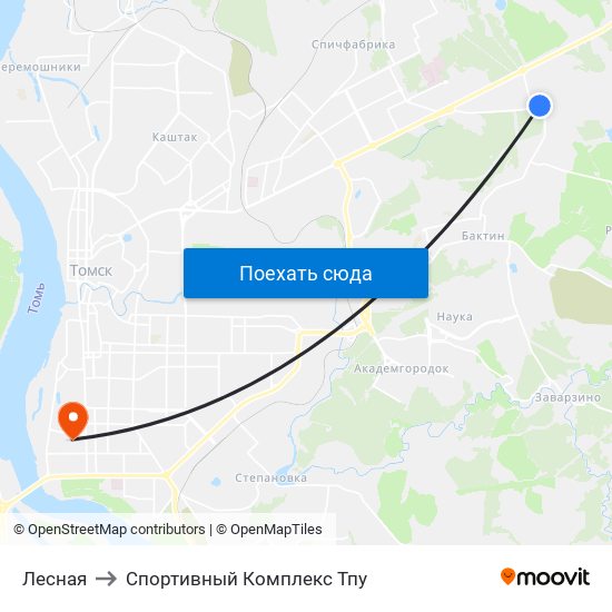 Лесная to Спортивный Комплекс Тпу map