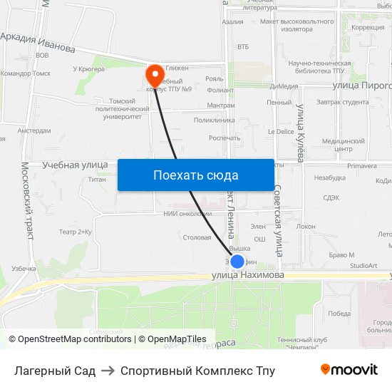 Лагерный Сад to Спортивный Комплекс Тпу map