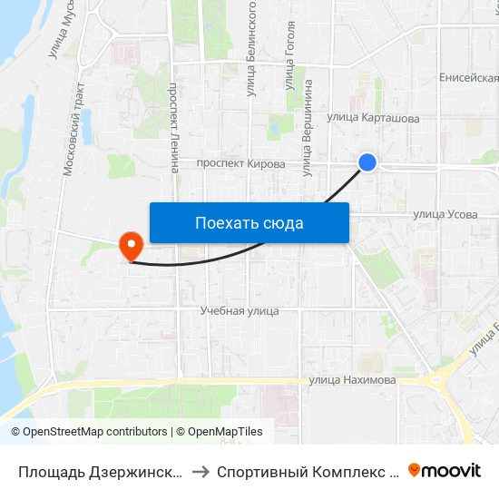Площадь Дзержинского to Спортивный Комплекс Тпу map