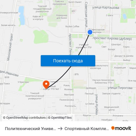 Политехнический Университет to Спортивный Комплекс Тпу map