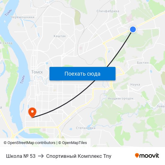 Школа № 53 to Спортивный Комплекс Тпу map