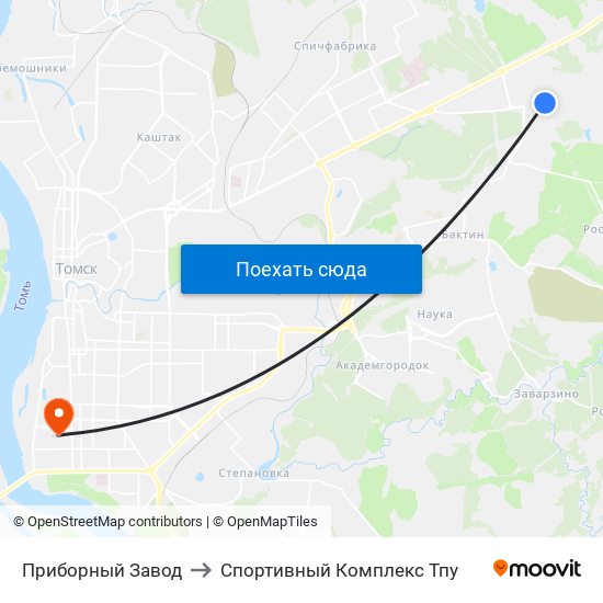 Приборный Завод to Спортивный Комплекс Тпу map