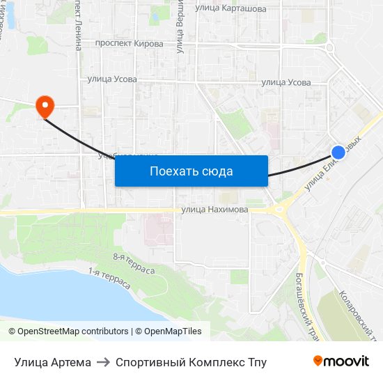 Улица Артема to Спортивный Комплекс Тпу map