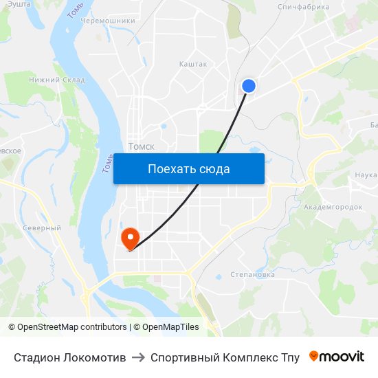 Стадион Локомотив to Спортивный Комплекс Тпу map