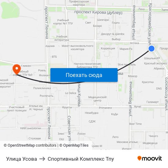 Улица Усова to Спортивный Комплекс Тпу map