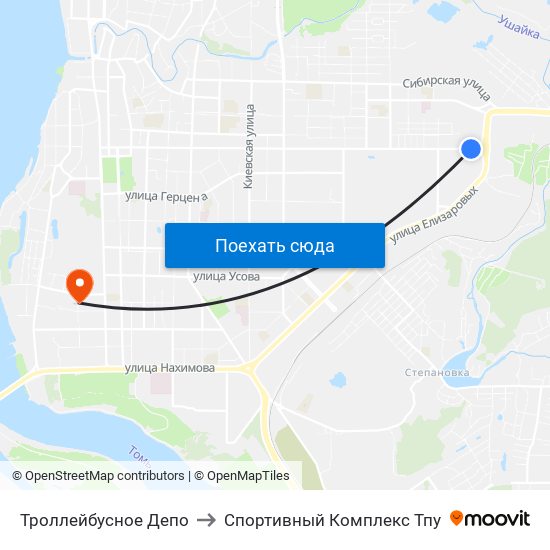 Троллейбусное Депо to Спортивный Комплекс Тпу map